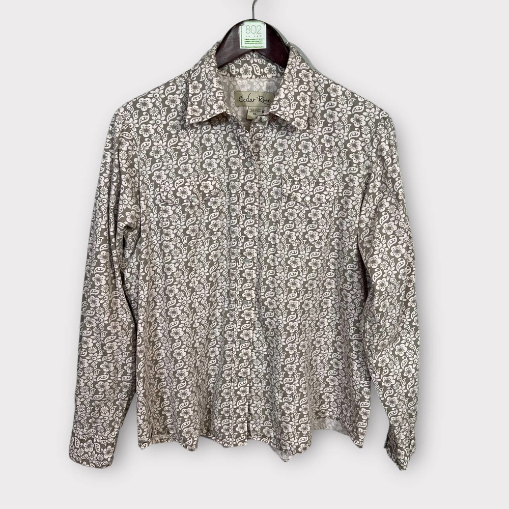 Cedar Rose (XL) Pearl Snap Western Shirt Floral Grey Light Pink